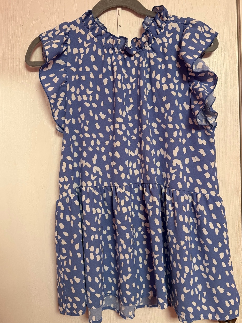 entro Blue Printed Ruffle Sleeve Casual Top